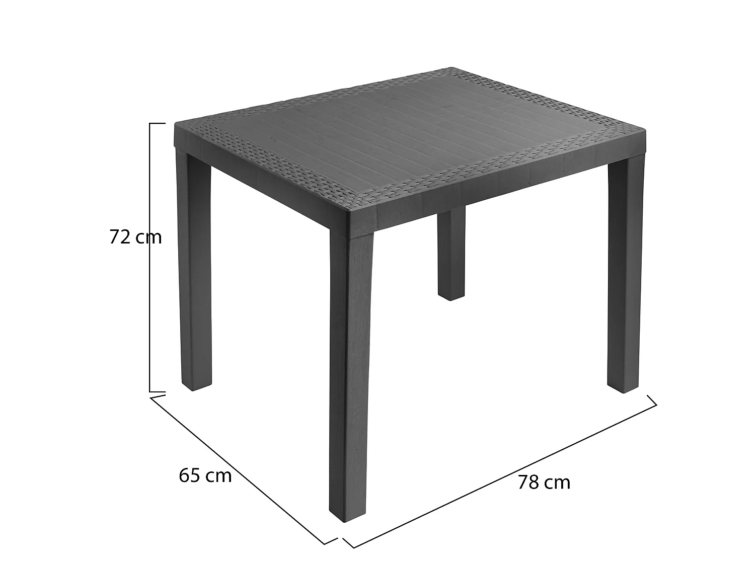 Table d'Extérieur Cobbtown, 4 Places, Fabriqué en Italie, 78x65x72h cm, Noir Anthracite, Effet Rotin, Table Fixe