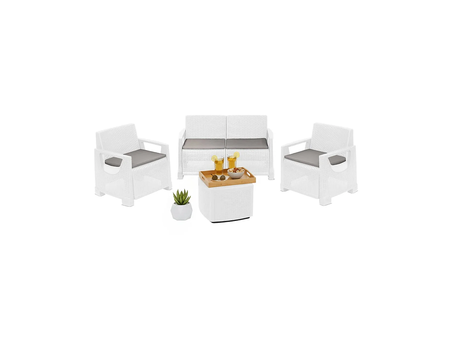 Set de Salon Extérieur Triulzi, 4 Places, Fabriqué en Italie, Blanc, Petit Salon Outdoor