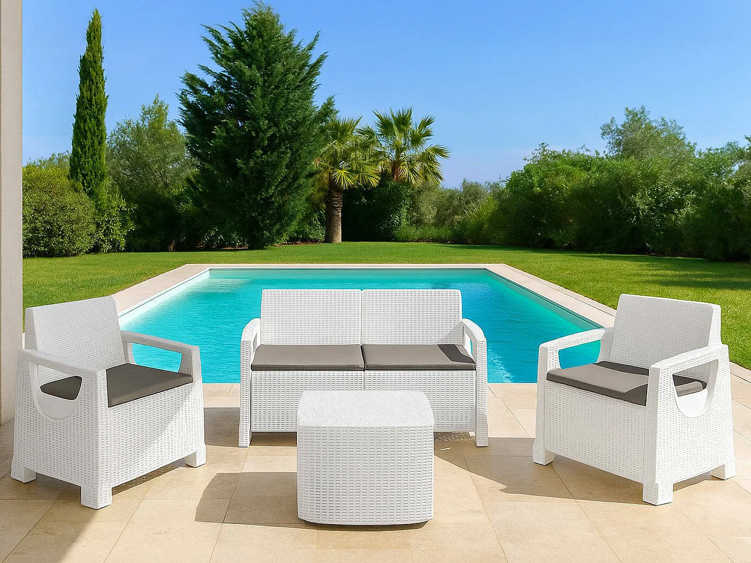 Set de Salon Extérieur Triulzi, 4 Places, Fabriqué en Italie, Blanc, Petit Salon Outdoor