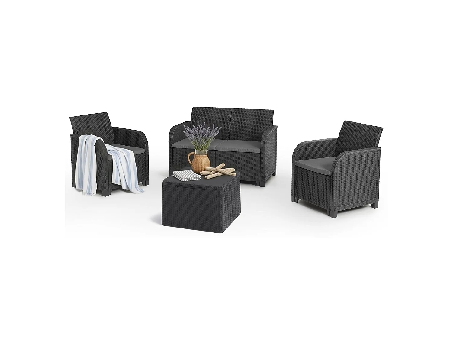 Set de Salon Extérieur Barrhead, 3 Places, Noir Anthracite, Petit Salon Outdoor