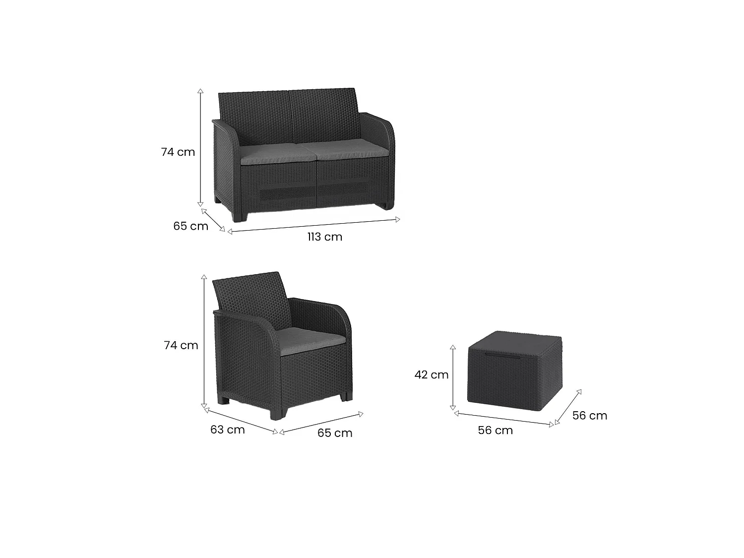 Set de Salon Extérieur Barrhead, 3 Places, Noir Anthracite, Petit Salon Outdoor