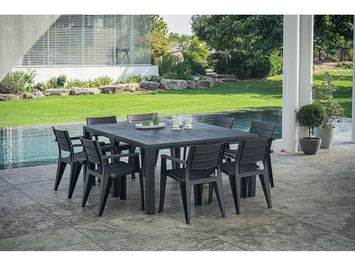 Table d'extérieur Brossard, 12 places, 90x294x75 cm Noir Anthracite