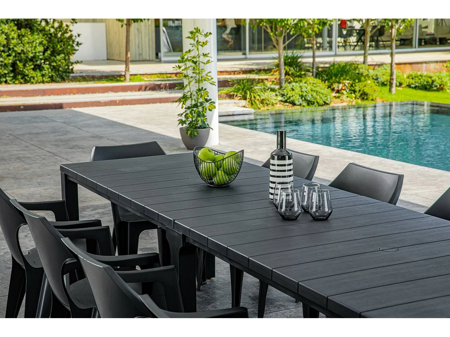 Table d'extérieur Brossard, 12 places, 90x294x75 cm Noir Anthracite