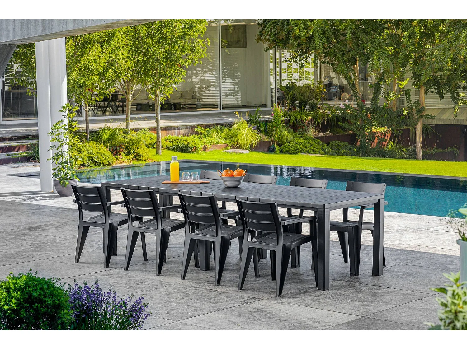 Table d'extérieur Brossard, 12 places, 90x294x75 cm Noir Anthracite