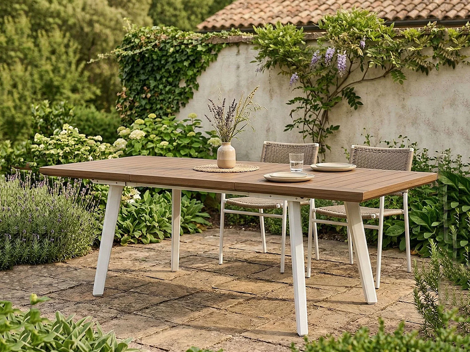 Table d'extérieur Quispamsis, 10 places, 100.5x162x76.5h cm blanc