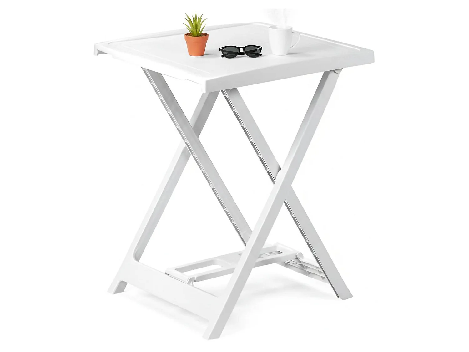 Table d'extérieur Ohatchee, 2 places Made in Italy, 60x47x65h cm blanc, Table fixe, Finition lisse