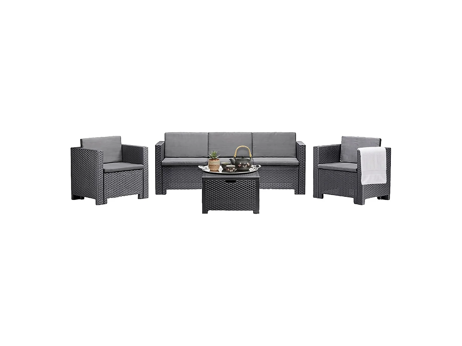Salon de Jardin Cameri, 5 Places Made in Italy, Noir Anthracite, Ensemble d'Extérieur