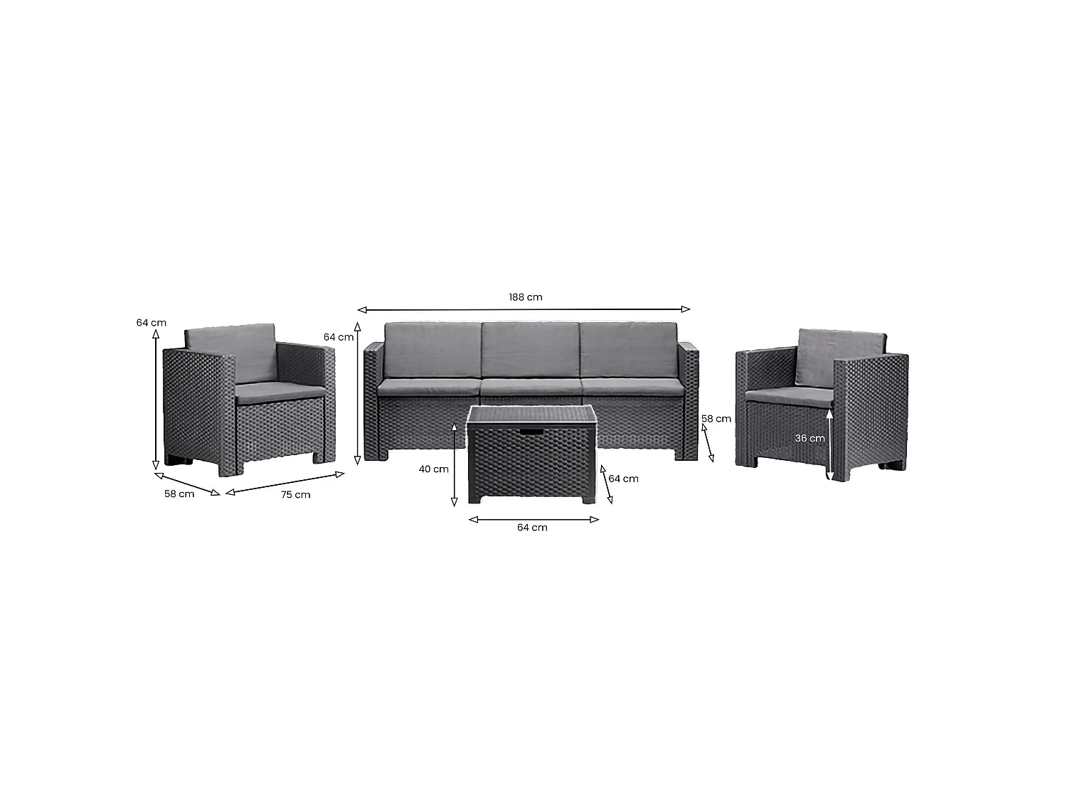 Salon de Jardin Cameri, 5 Places Made in Italy, Noir Anthracite, Ensemble d'Extérieur