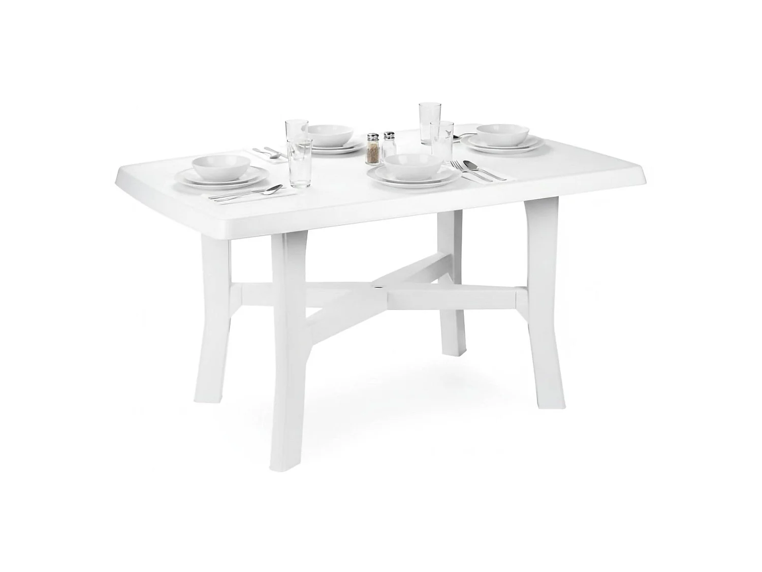 Table d'extérieur Raspberry, 6 places Made in Italy, 138x88x72h cm Blanc, Table fixe, Finition en carreaux