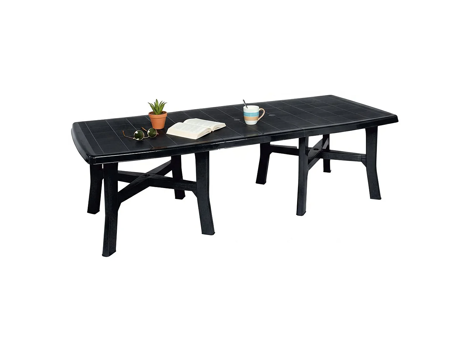 Table d'extérieur Adonas, 12 places Made in Italy, 216x90x72h cm Noir Anthracite, mécanisme d'extension central, extensible