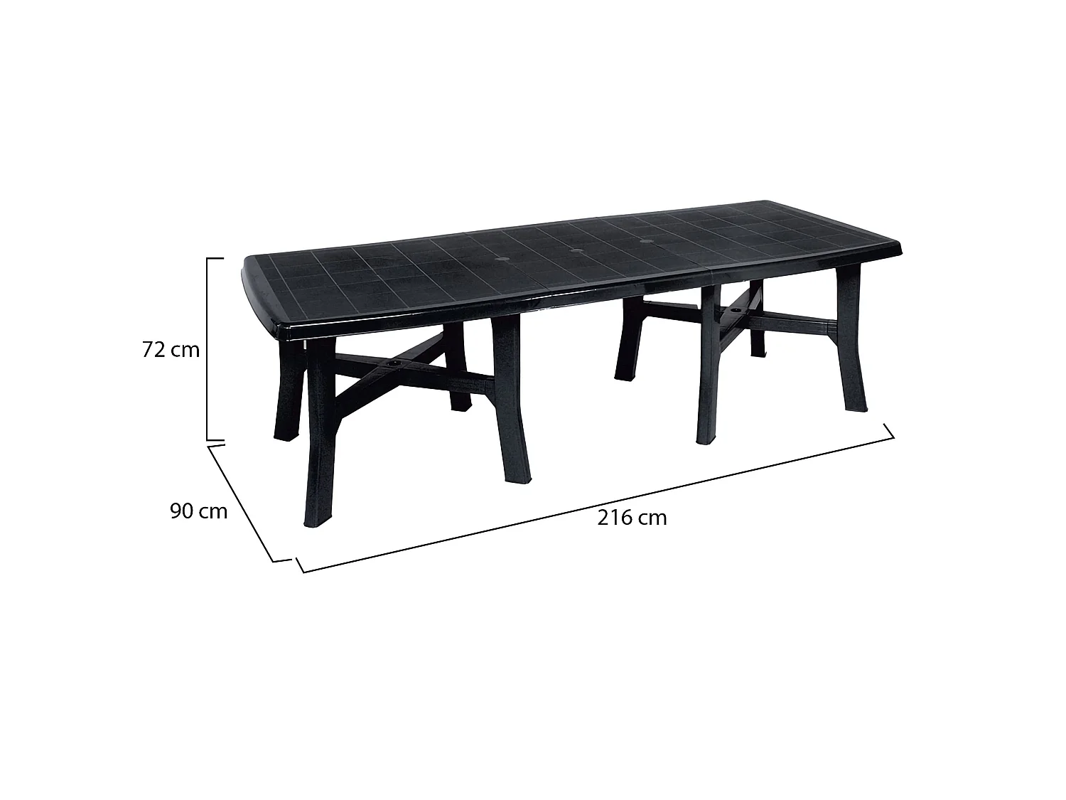 Table d'extérieur Adonas, 12 places Made in Italy, 216x90x72h cm Noir Anthracite, mécanisme d'extension central, extensible