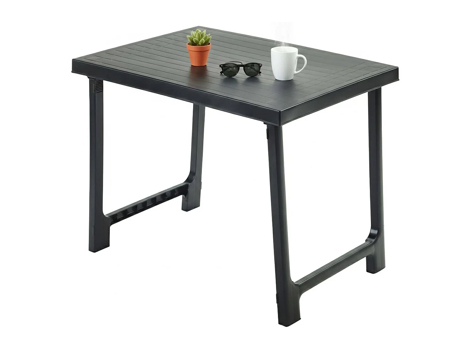 Table d'extérieur Beechwood, 6 places Made in Italy, 81x56x63h cm Noir Anthracite, Finition Rayée, Table Fixe