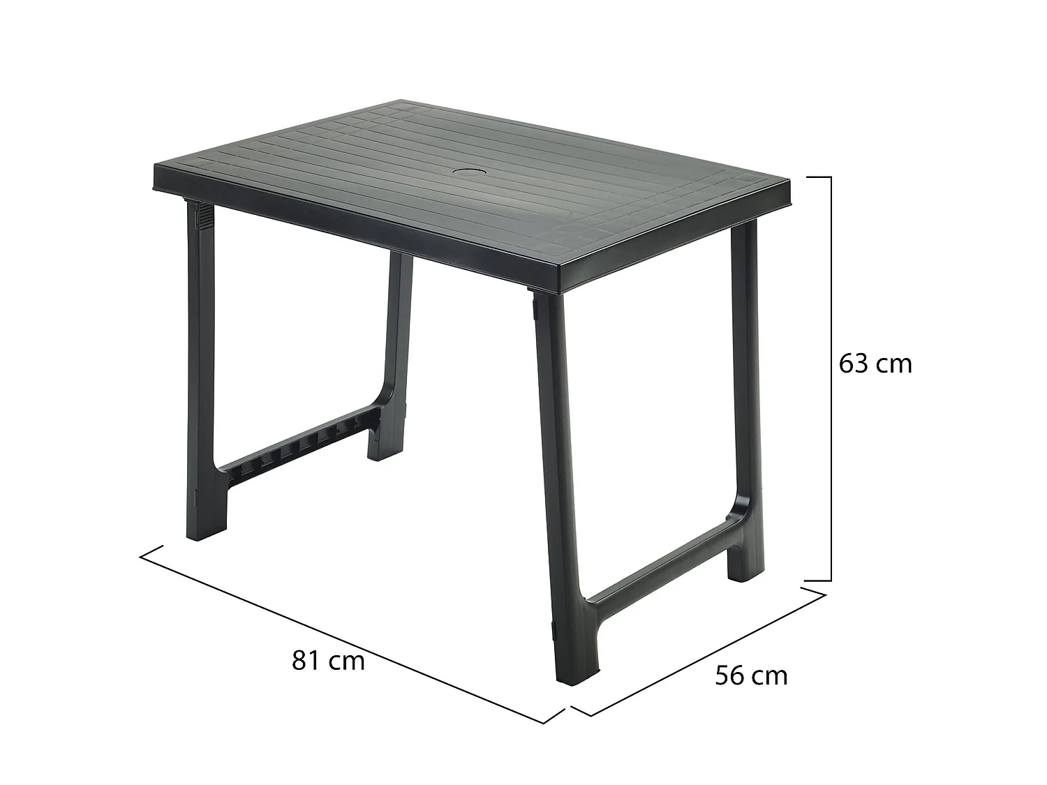Table d'extérieur Beechwood, 6 places Made in Italy, 81x56x63h cm Noir Anthracite, Finition Rayée, Table Fixe