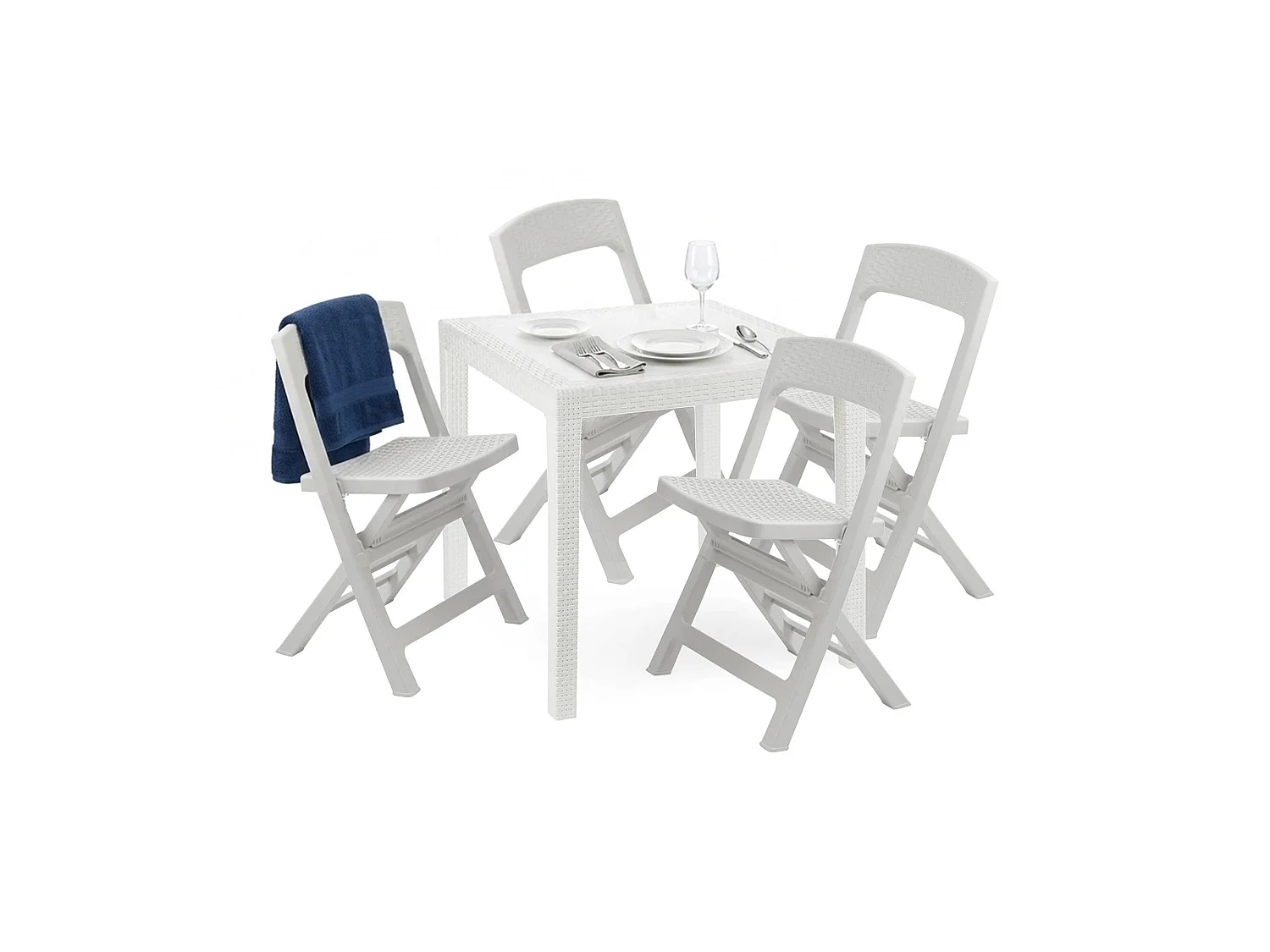 Salon de Jardin Sanzeno, 4 Places Made in Italy, Blanc, Salon Outdoor