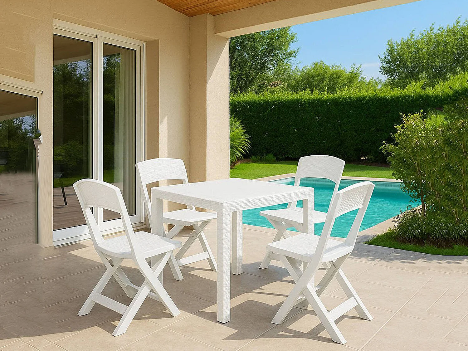 Salon de Jardin Sanzeno, 4 Places Made in Italy, Blanc, Salon Outdoor