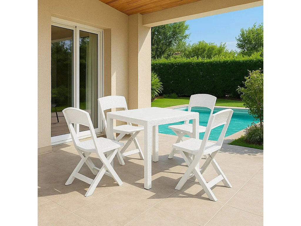 Salon de Jardin Sanzeno, 4 Places Made in Italy, Blanc, Salon Outdoor