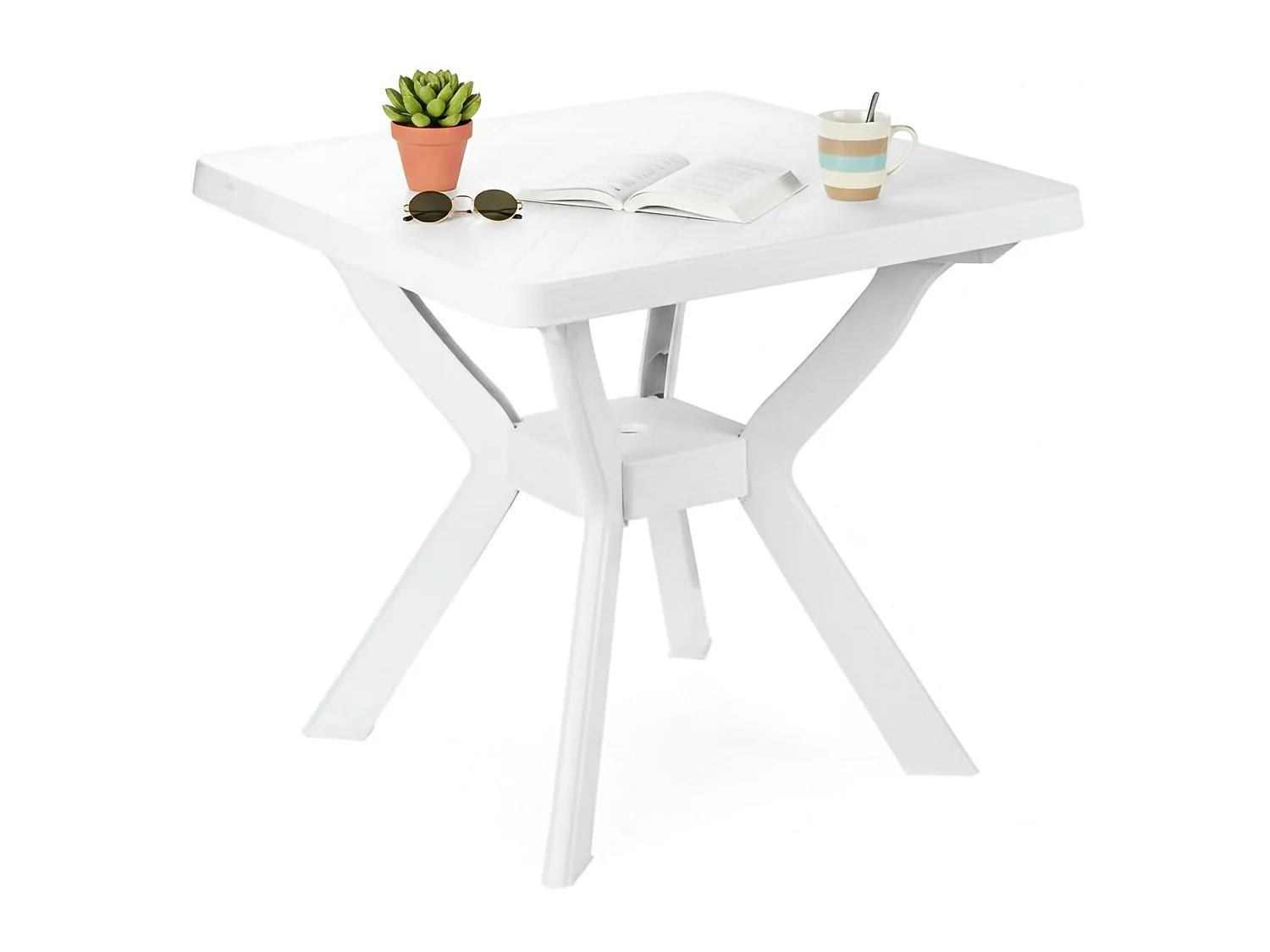 Table d'extérieur Normandy, 4 places Made in Italy, 79x79x72h cm blanc, table fixe, finition lisse