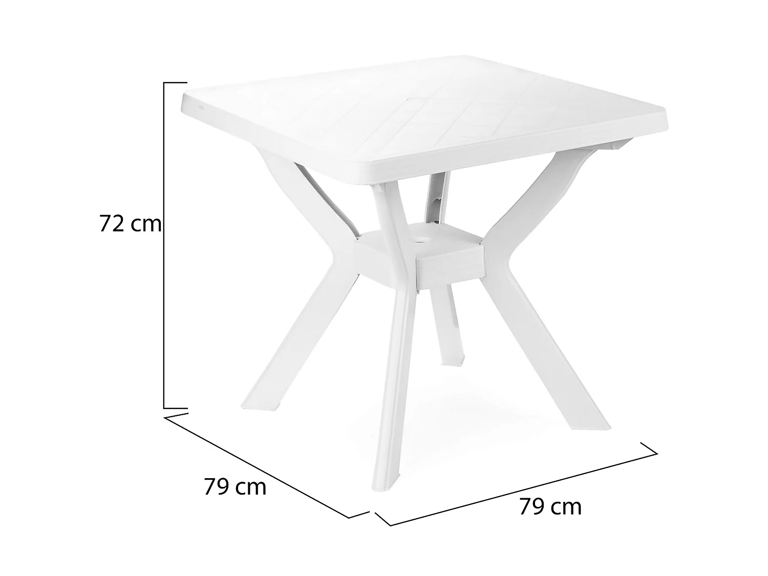 Table d'extérieur Normandy, 4 places Made in Italy, 79x79x72h cm blanc, table fixe, finition lisse