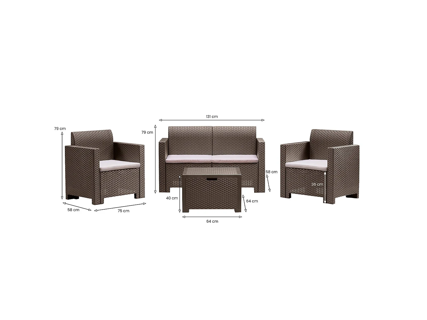 Ensemble Salon d'Extérieur Gazania, 4 Places Made in Italy, Gris Tortora, Petit Salon Outdoor