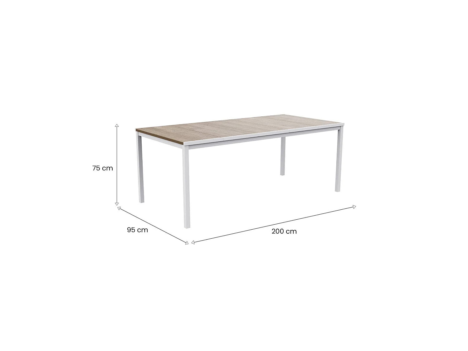 Sarnia buitentafel, 8 plaatsen, 200x95x75h cm eikenbruin, uv-bestendig veelzijdig ruimtebesparend, houtlook afwerking