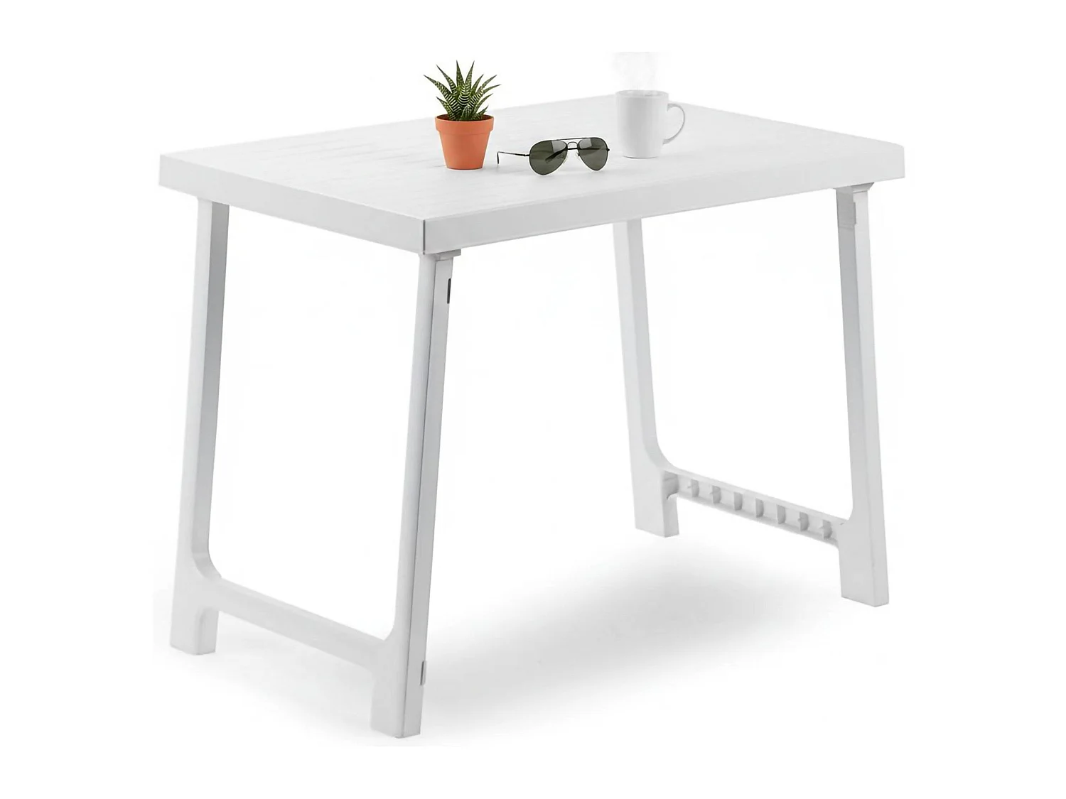 Table d'extérieur Beechwood, 6 places, Made in Italy, 81x56x63h cm blanc, table fixe, finition à rayures