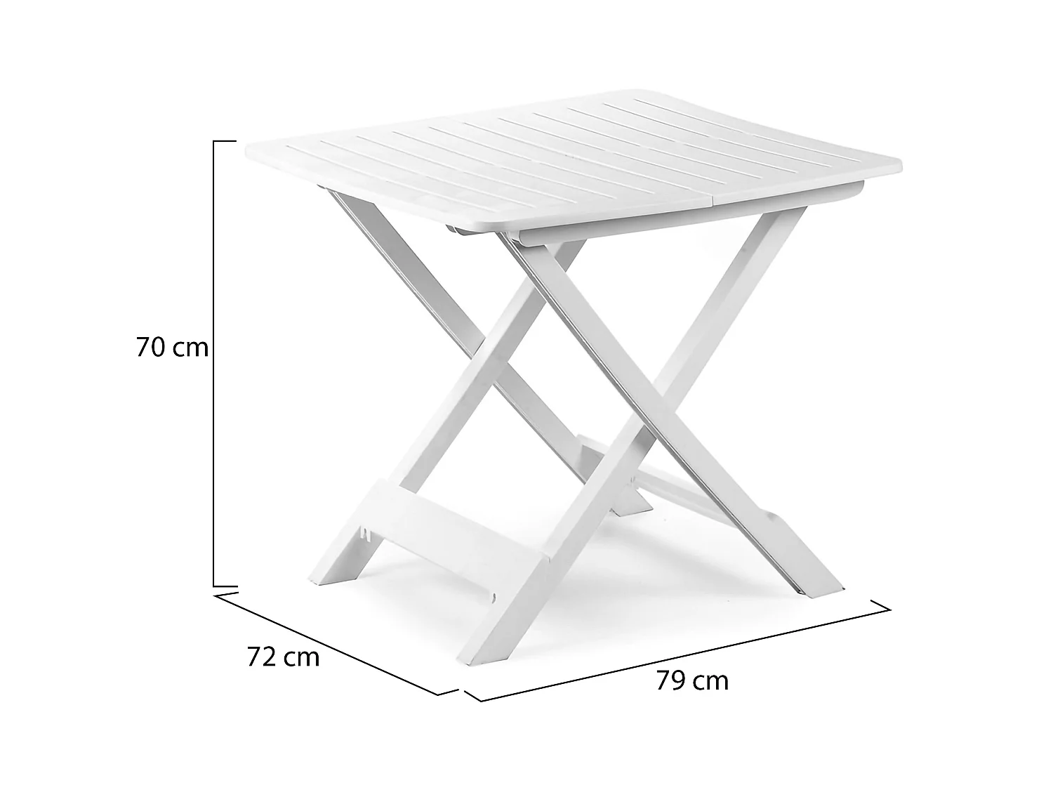 Table d'extérieur Ruthton, 4 places Made in Italy, 79x72x70h cm Blanc, Table Pliante, Finition à Rayures