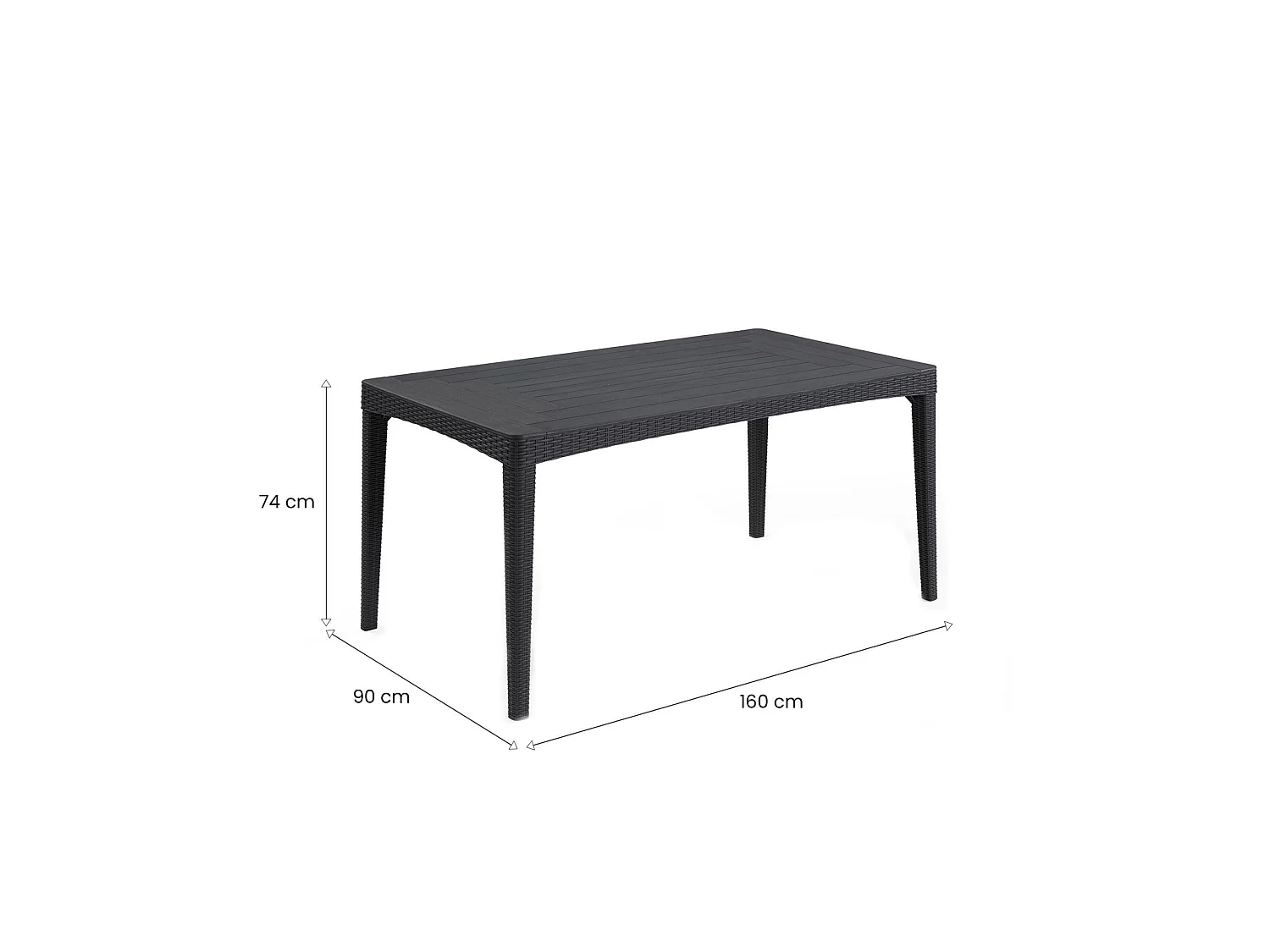 Table d'extérieur Salmon, 6 places, 90x160x74h cm Noir Anthracite
