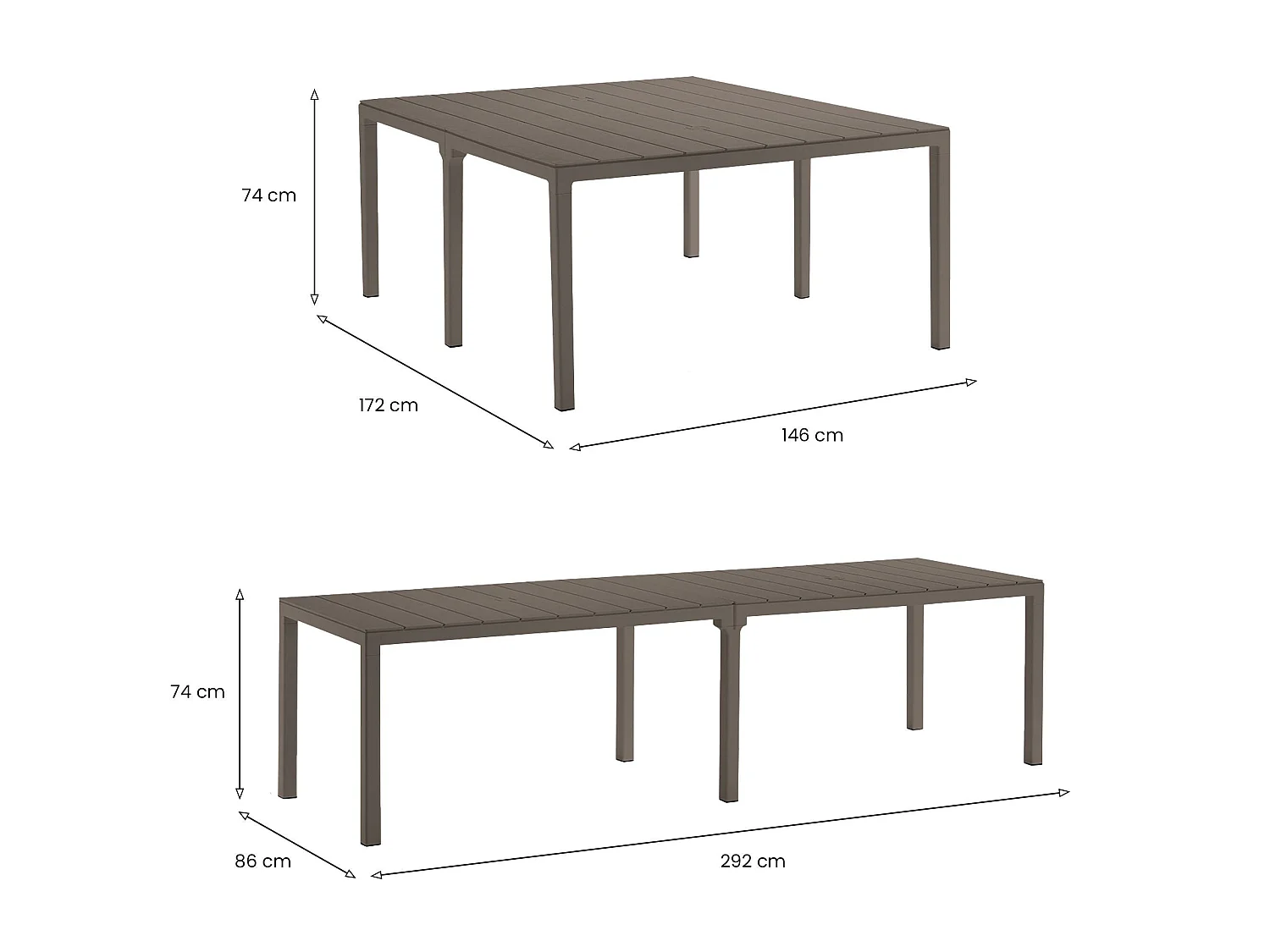 Tavolo da Esterno Campana, 12 Posti Made in Italy, 86x292x74h cm Grigio Tortora