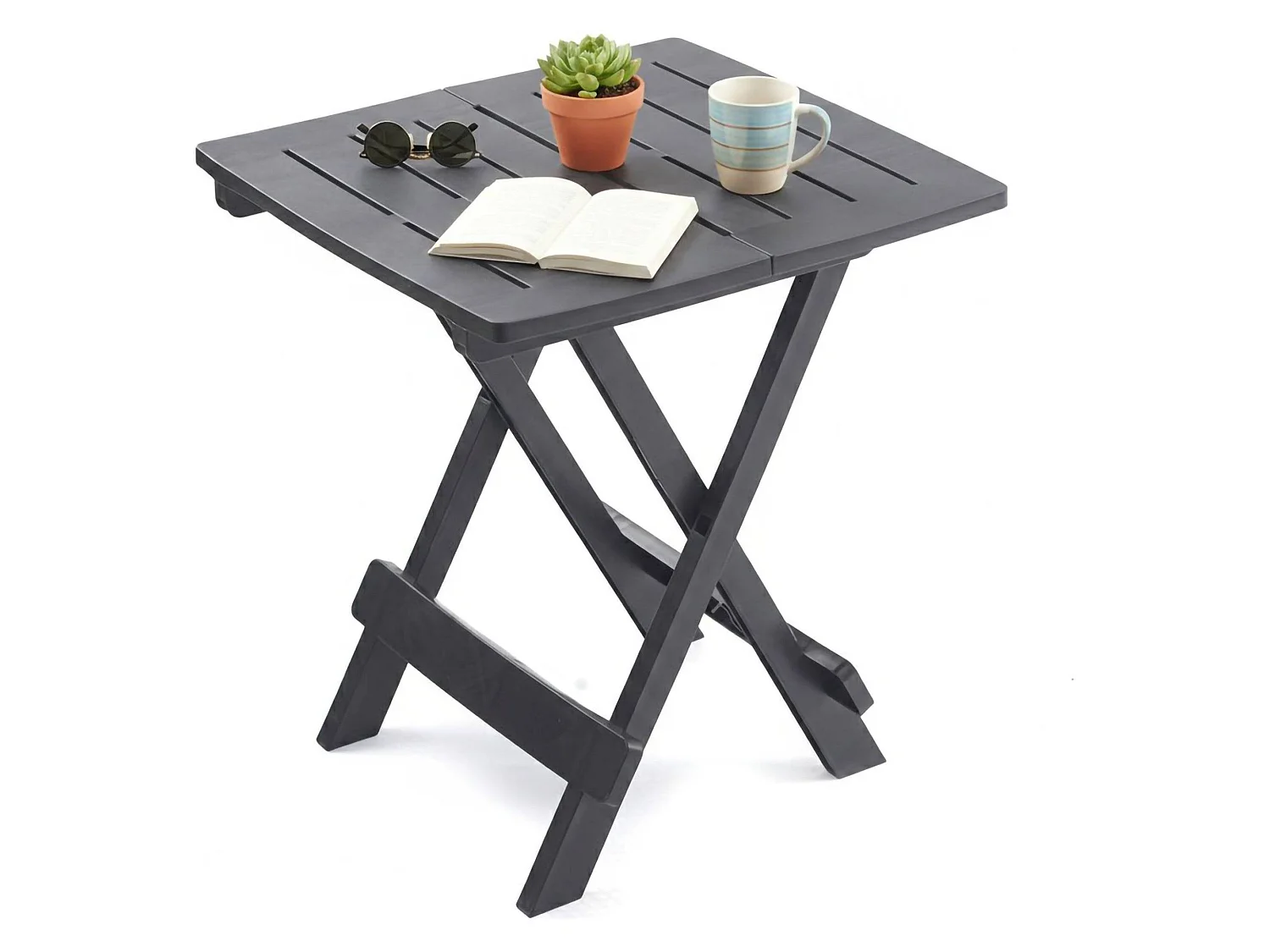 Table d'extérieur Elpino, 2 places Made in Italy, 44x44x50h cm Noir Anthracite, Lisse, Table Pliable