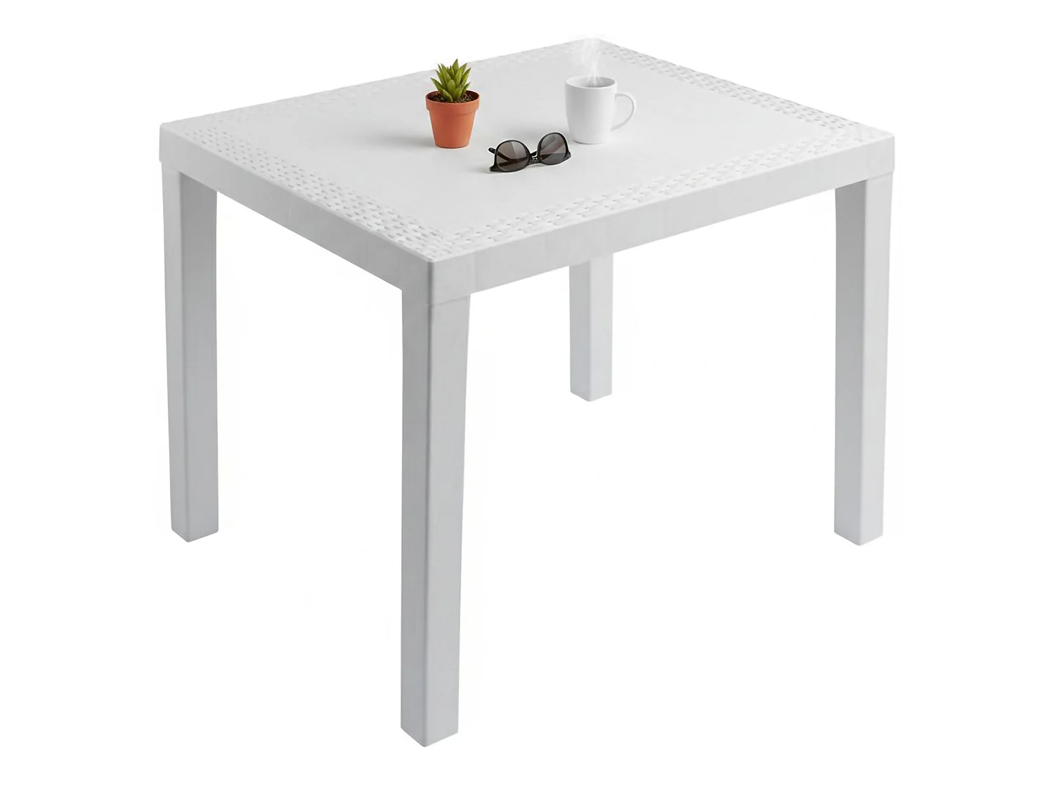 Table d'extérieur Cobbtown, 4 places, Made in Italy, 78x65x72h cm blanc, table fixe, finition effet rotin