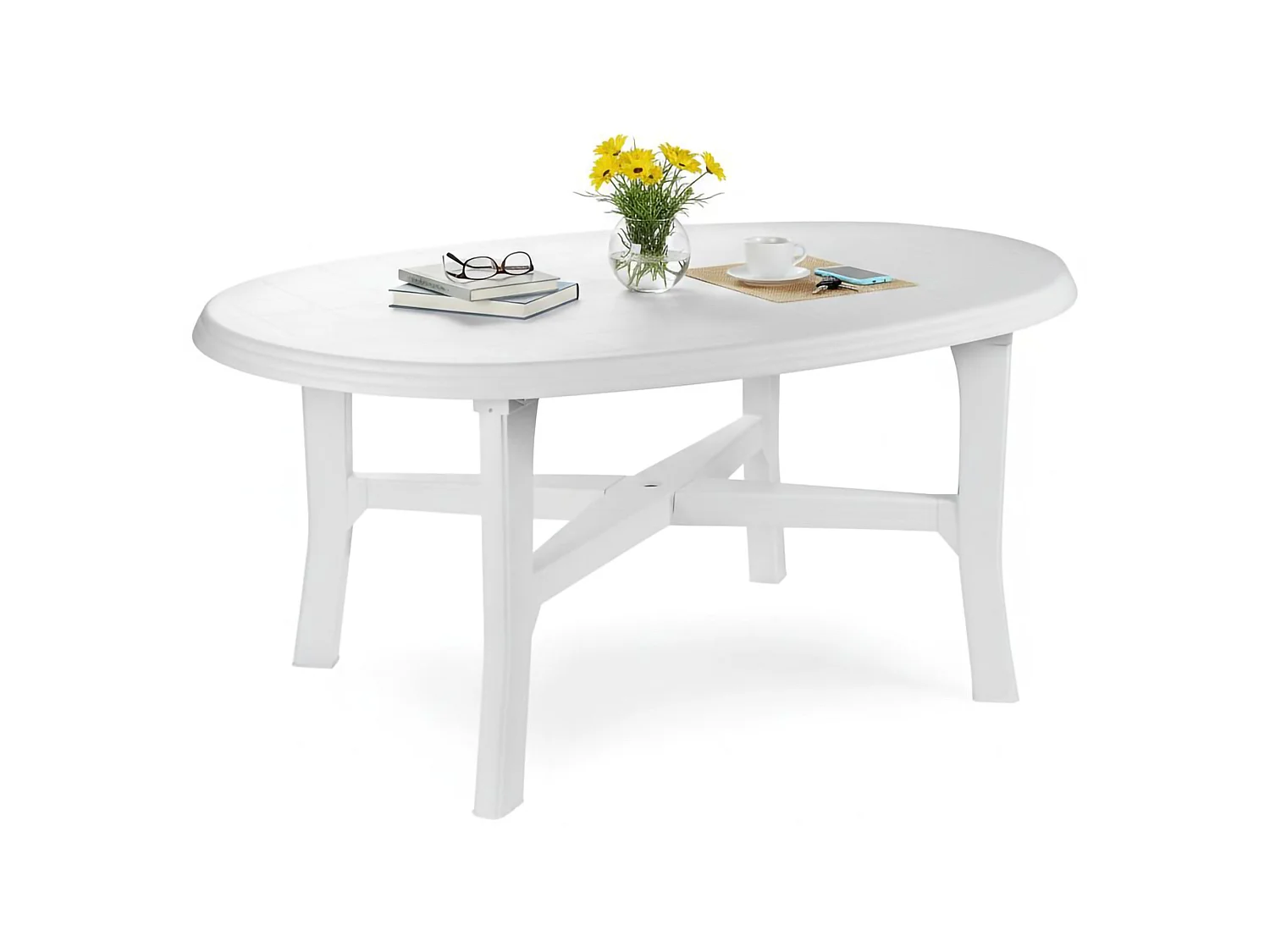 Table d'extérieur Simmsville, 6 places, Made in Italy, 165x110x72h cm blanc, Table fixe, Finition lisse