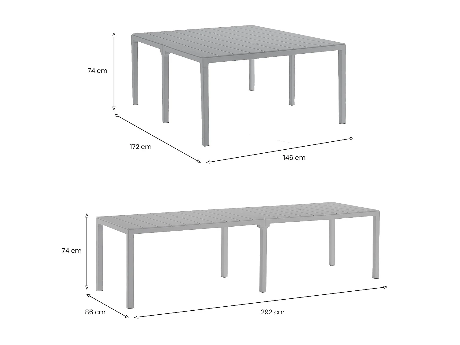 Table d'extérieur Campana, 12 places Made in Italy, 86x292x74h cm Gris