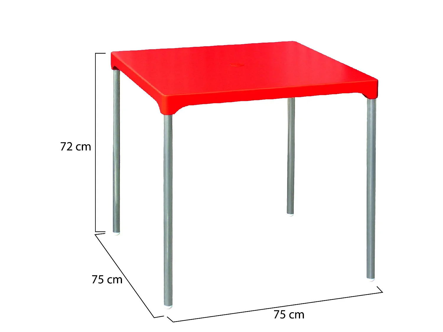 Table d'Extérieur Brownstown, 4 Places Made in Italy, 75x75x72h cm Rouge, Table Fixe, Finition Lisse