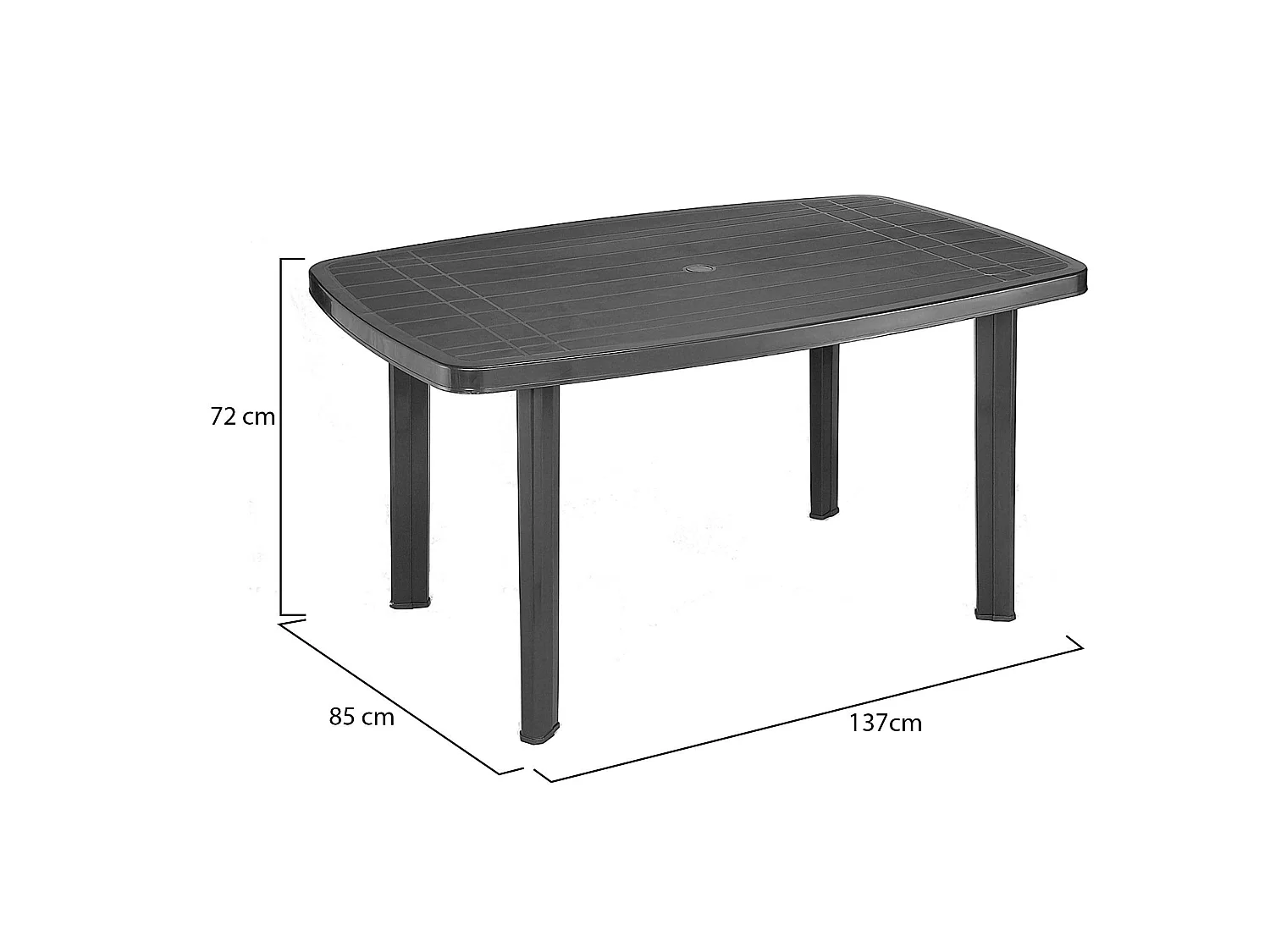 Table d'extérieur Greggs, 6 places Made in Italy, 137x85x72h cm Noir Anthracite, Finition Lisse, Table Fixe
