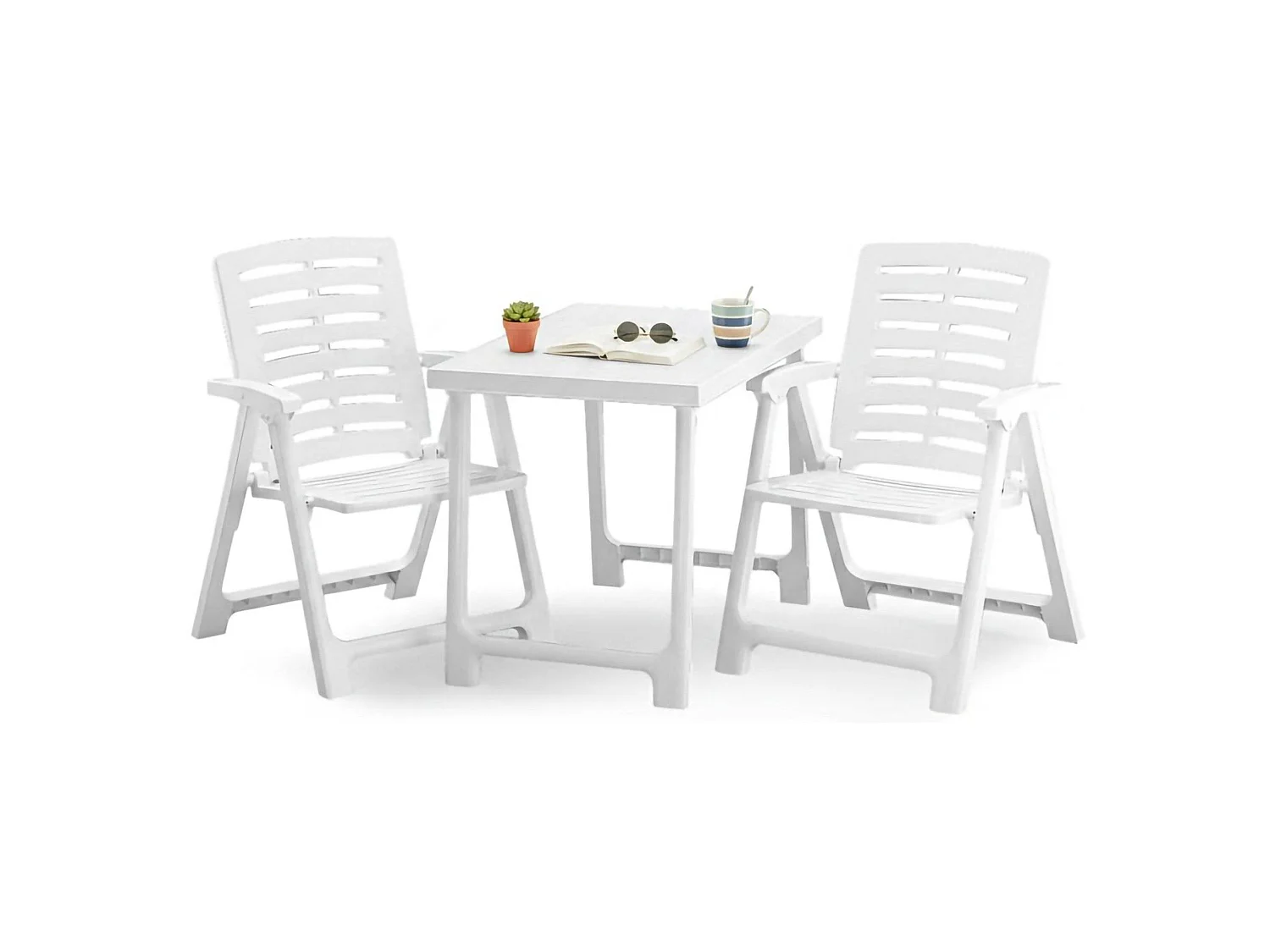 Set Salotto da Esterno Lithia, 2 Posti Made in Italy, Bianco, Salottino Outdoor, un Tavolino, set da Campeggio Bistrot