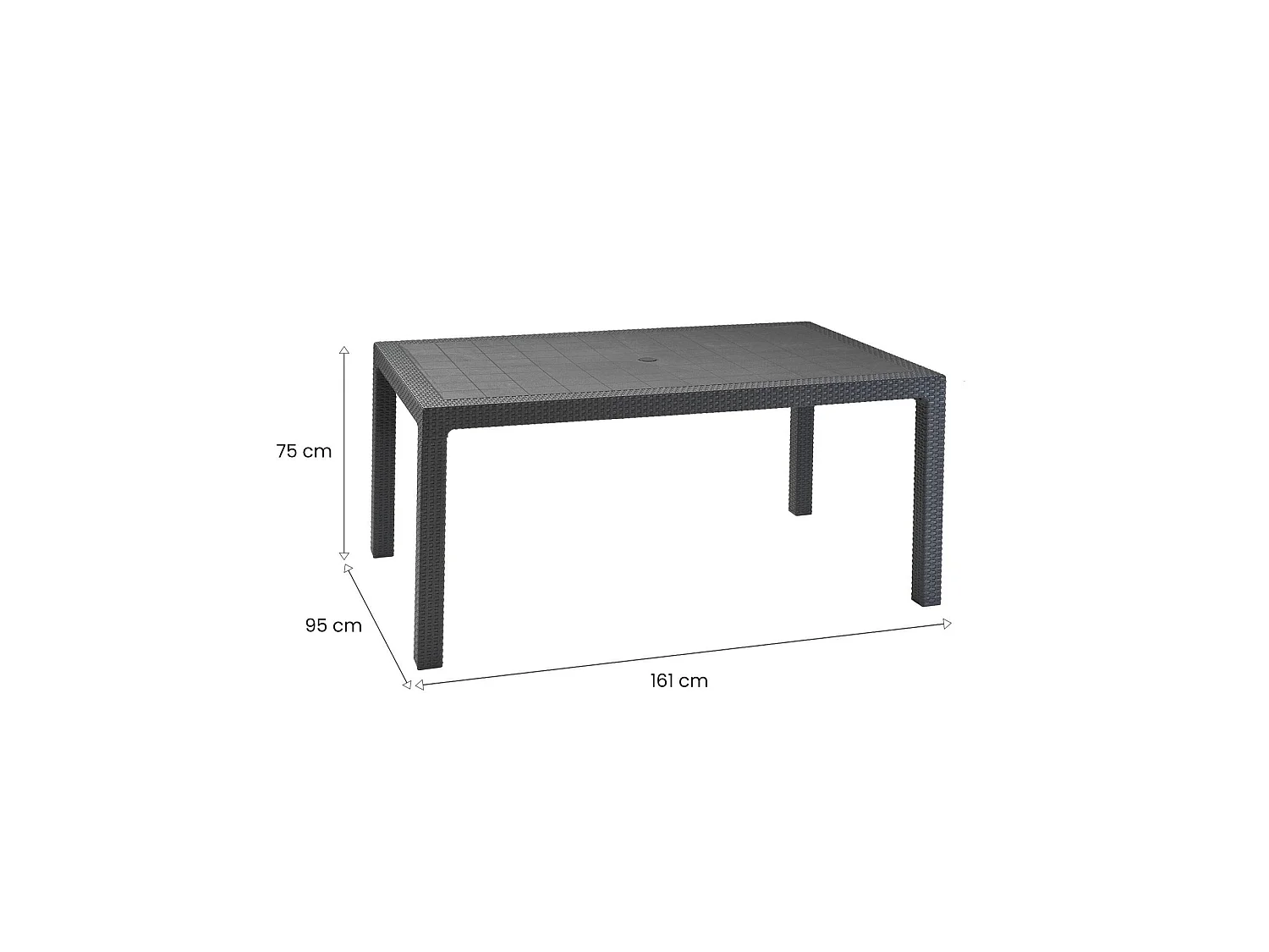 Table d'extérieur Pickering, 6 places, 160,5x94,5x75h cm Noir Anthracite