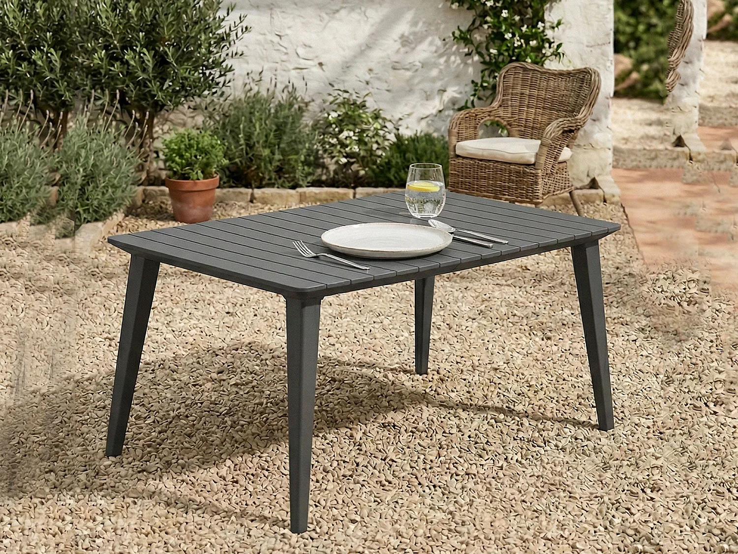 Table de Jardin Brockville, 6 Places, 98x157x74h cm Noir Anthracite