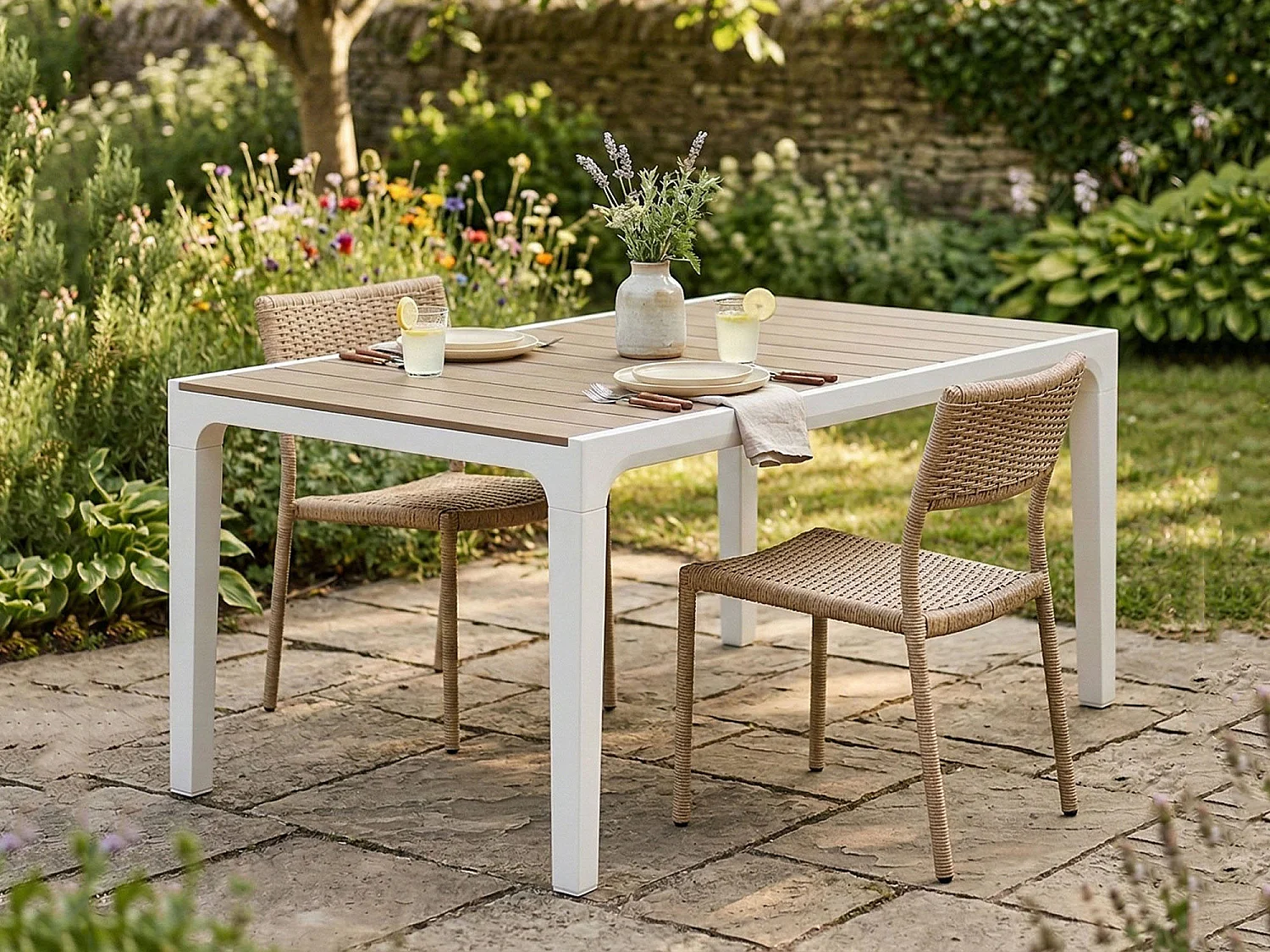Table de Jardin Innisfail, 6 Places, 90x160x74h cm Blanc