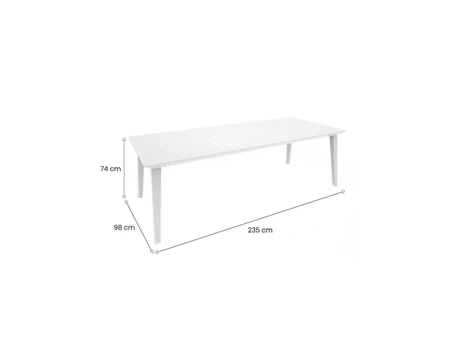 Table d'Extérieur Camrose, 10 Places, 98x235x74h cm Blanc