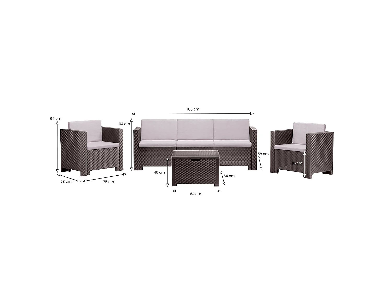 Salon de Jardin Cameri, 5 Places Made in Italy, Marron, Set Extérieur
