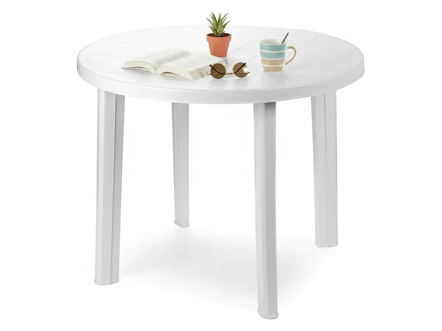 Table d'extérieur Brooksdale, 4 places Made in Italy, 90x90x72h cm Blanc, Table fixe, Finition à carreaux