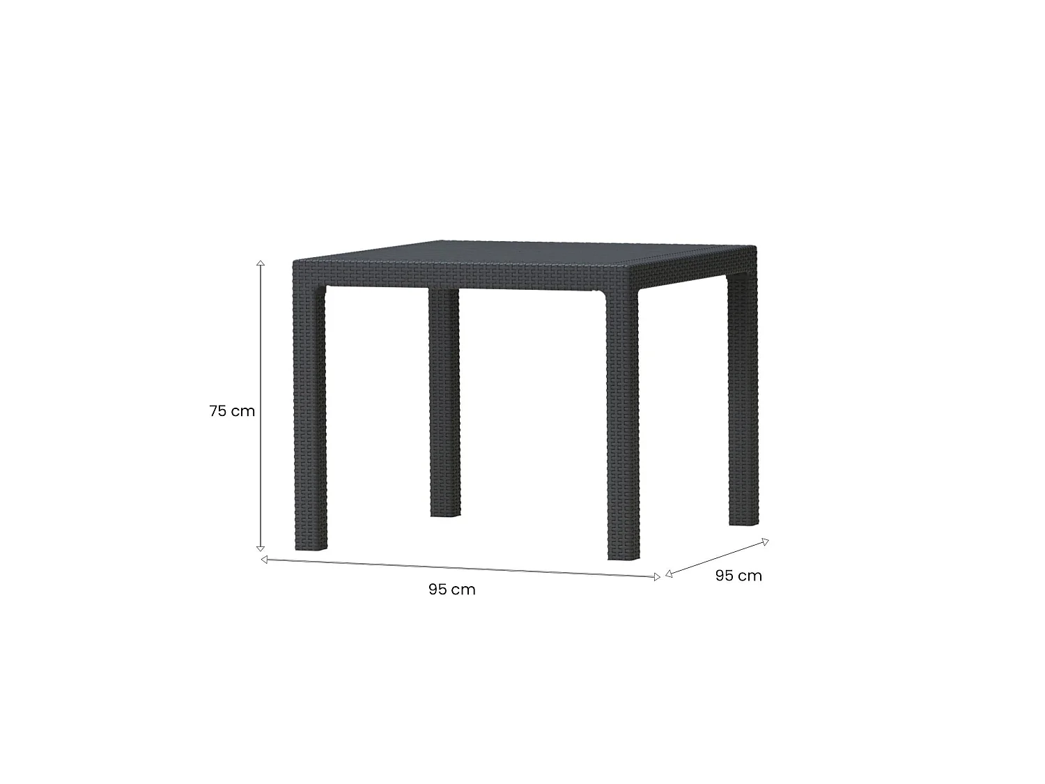 Table d'extérieur Terrace, 4 places, 95x95x74.5h cm Noir Anthracite