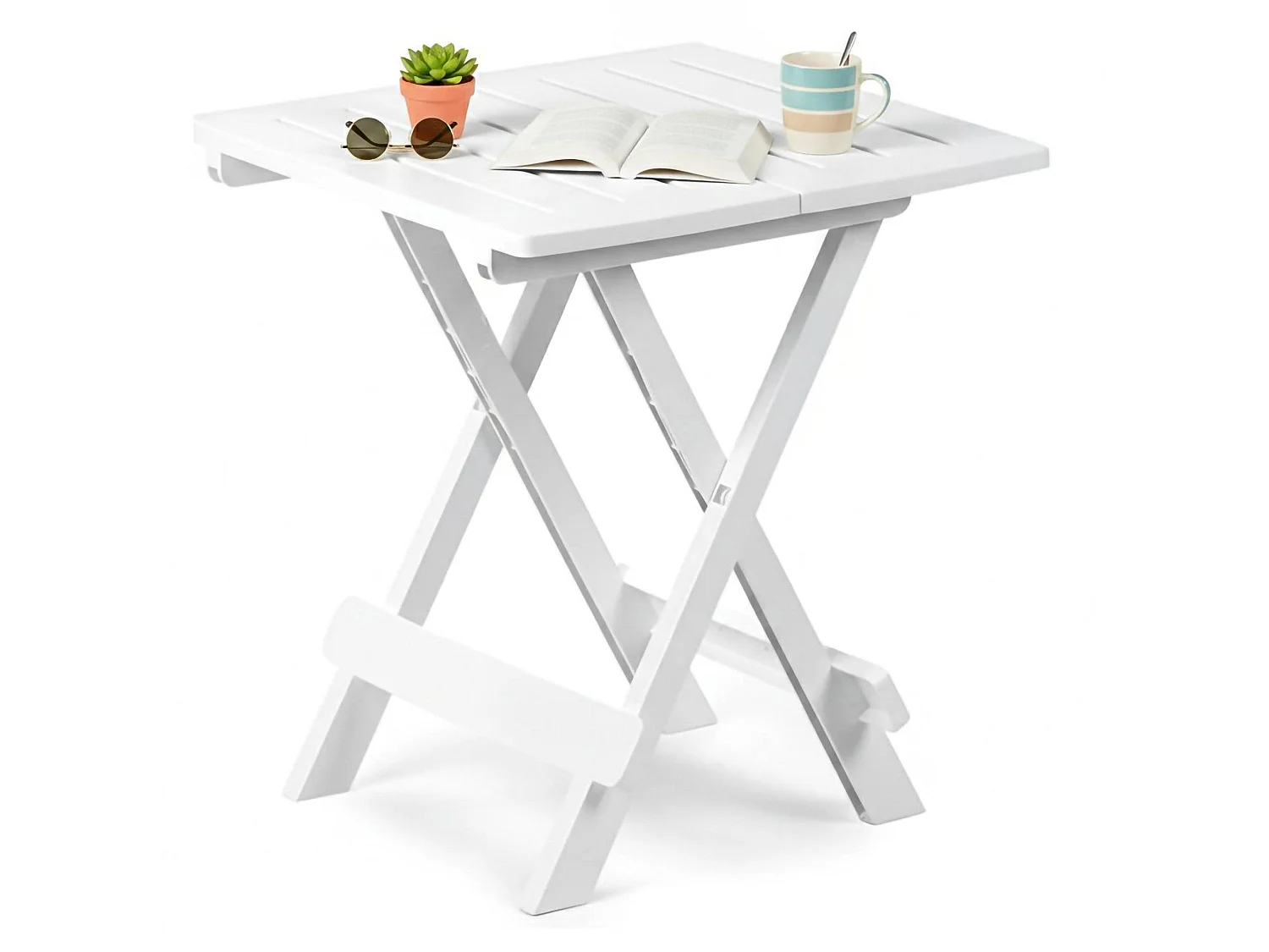 Table d'extérieur Elpino, 2 places Made in Italy, 44x44x50h cm blanc, table pliante, finition lisse