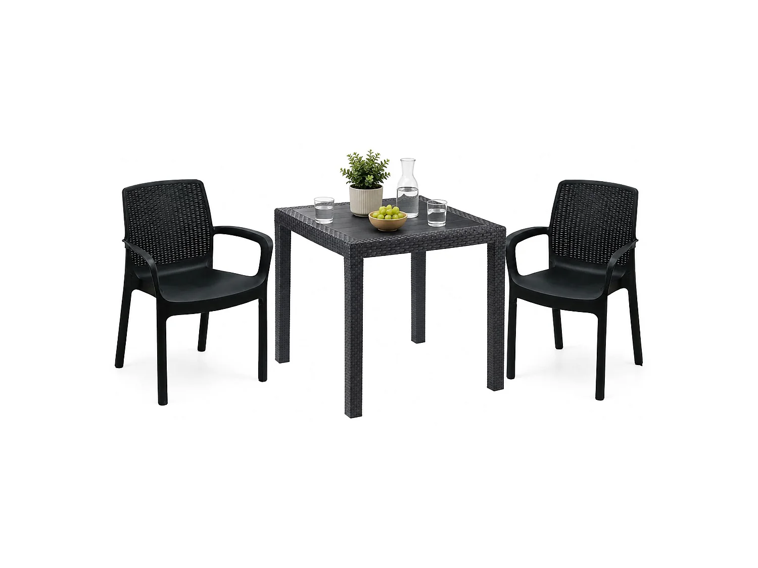 Set Salotto da Esterno Matali, 2 Posti Made in Italy, Nero Antracite, Salottino Outdoor, un Tavolino, Impermeabile Idrorepellente