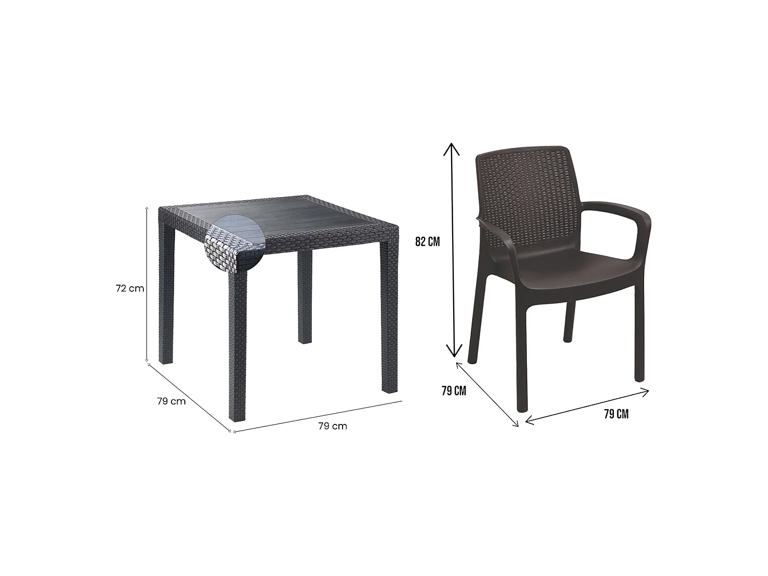 Set Salotto da Esterno Matali, 2 Posti Made in Italy, Nero Antracite, Salottino Outdoor, un Tavolino, Impermeabile Idrorepellente