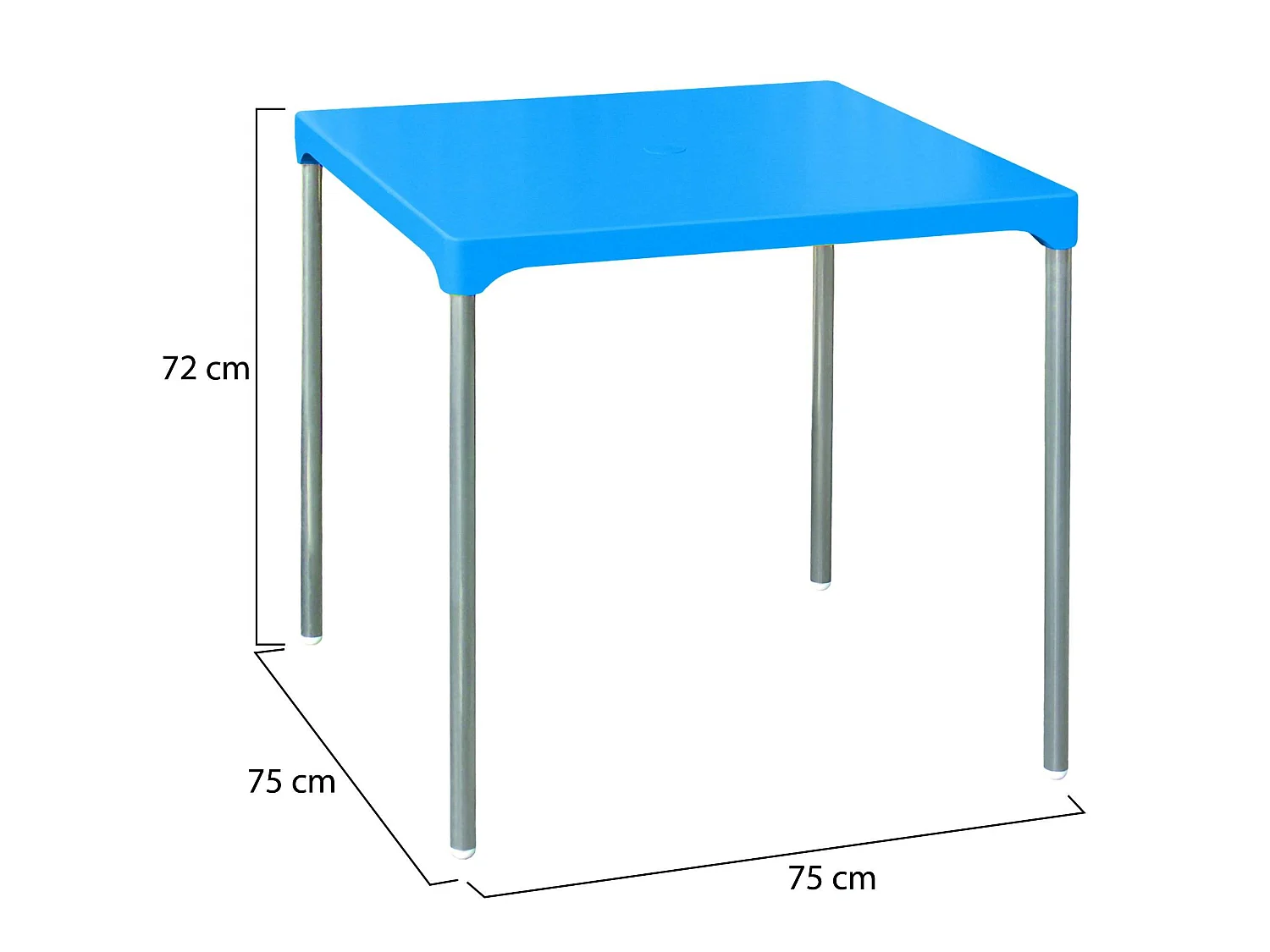 Table d'extérieur Brownstown, 4 places Made in Italy, 75x75x72h cm bleu, table fixe, finition lisse