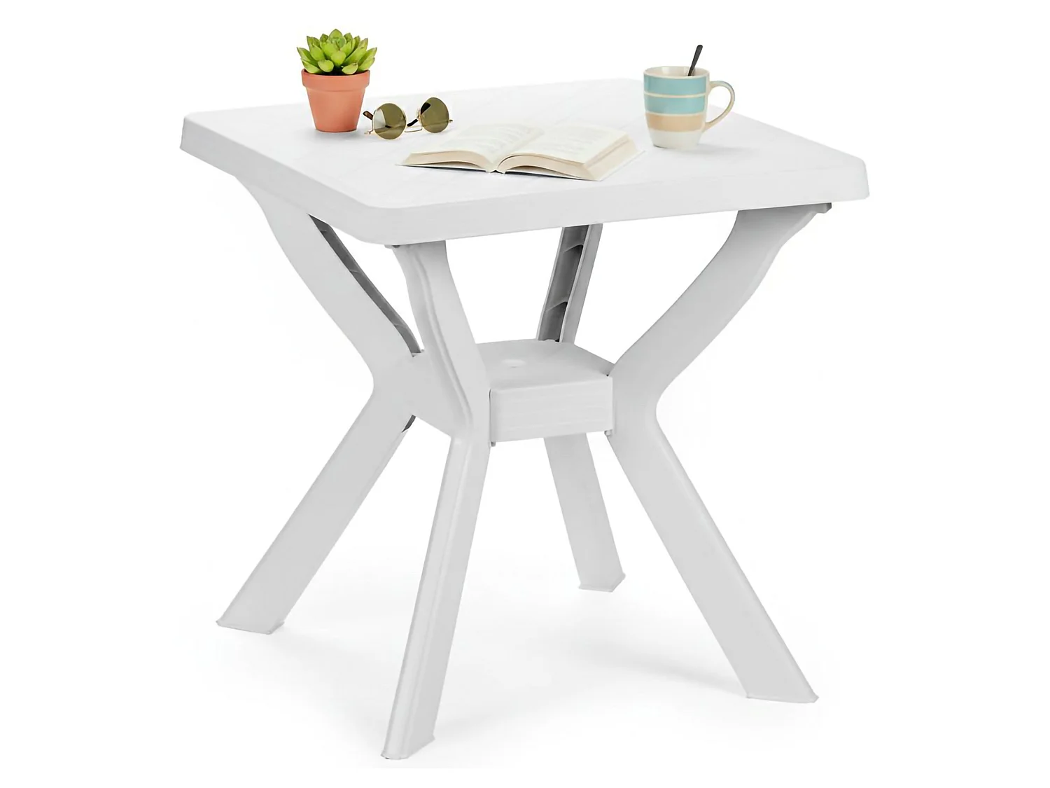 Table d'extérieur Straven, 4 places Made in Italy, 70x70x72h cm Blanc, Table Fixe, Finition à Carreaux