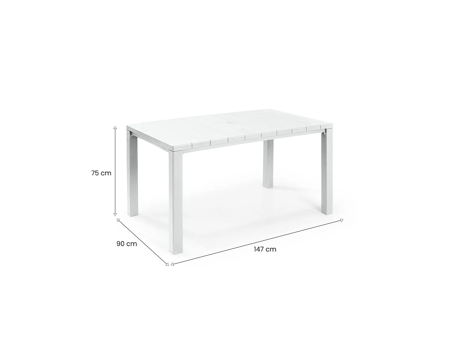 Table d'extérieur Listowel, 6 Places, 90x147x75 cm Blanc