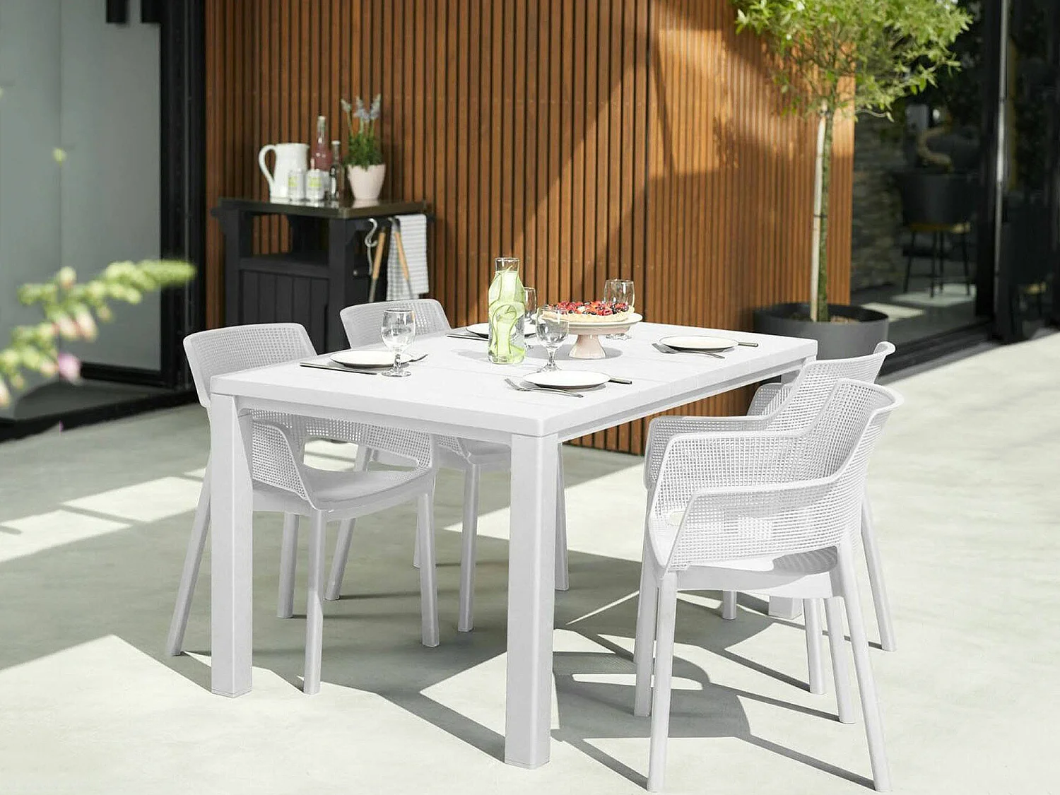Table d'extérieur Listowel, 6 Places, 90x147x75 cm Blanc