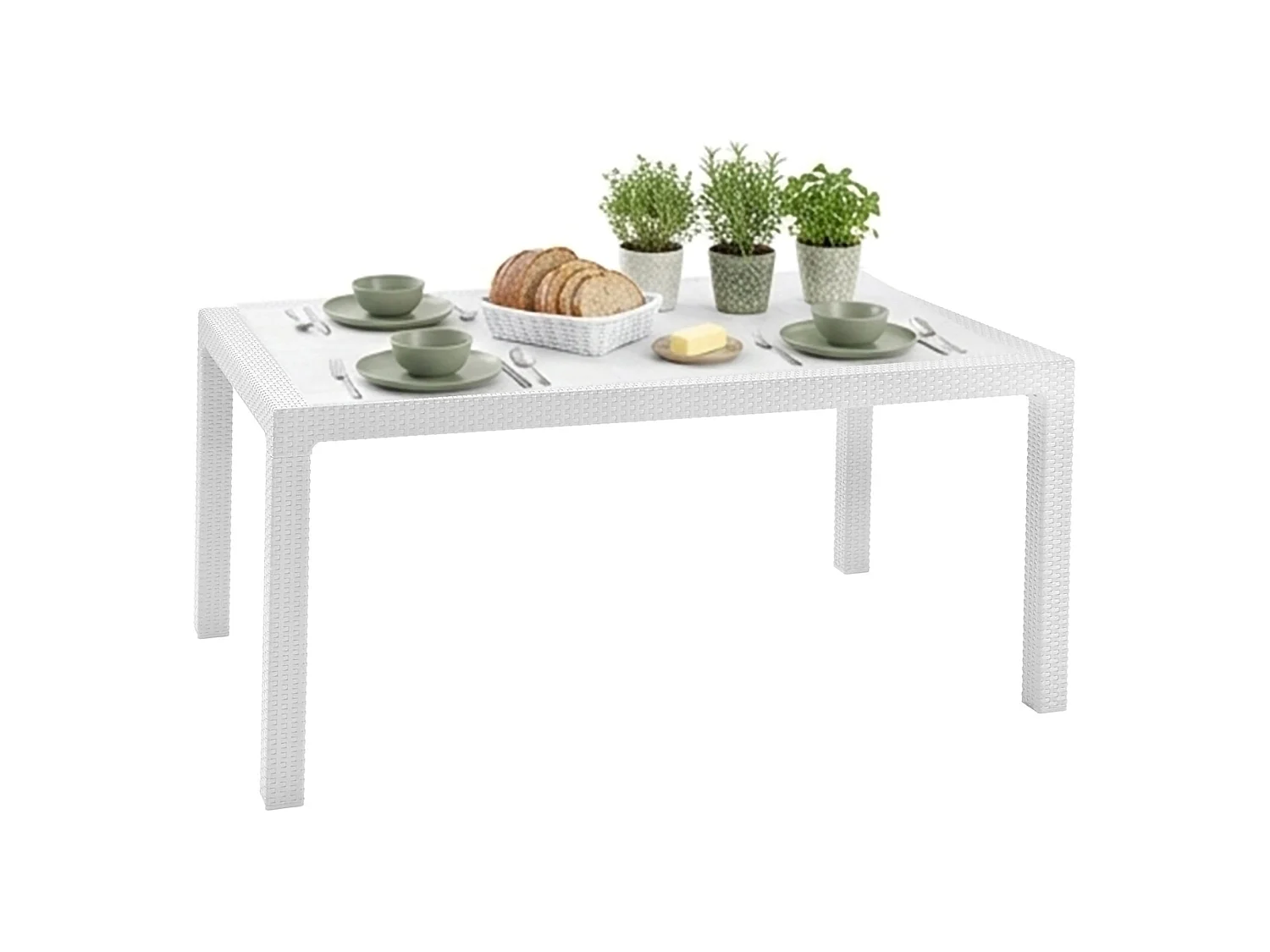 Table d'extérieur Pickering, 6 places, 160,5x94,5x74,5h cm Blanc
